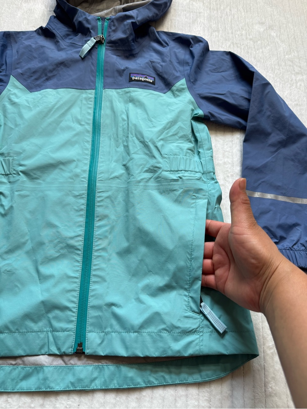 Patagonia Boys' Two-Tone Blue & Teal Raincoat - Picture 5 of 15